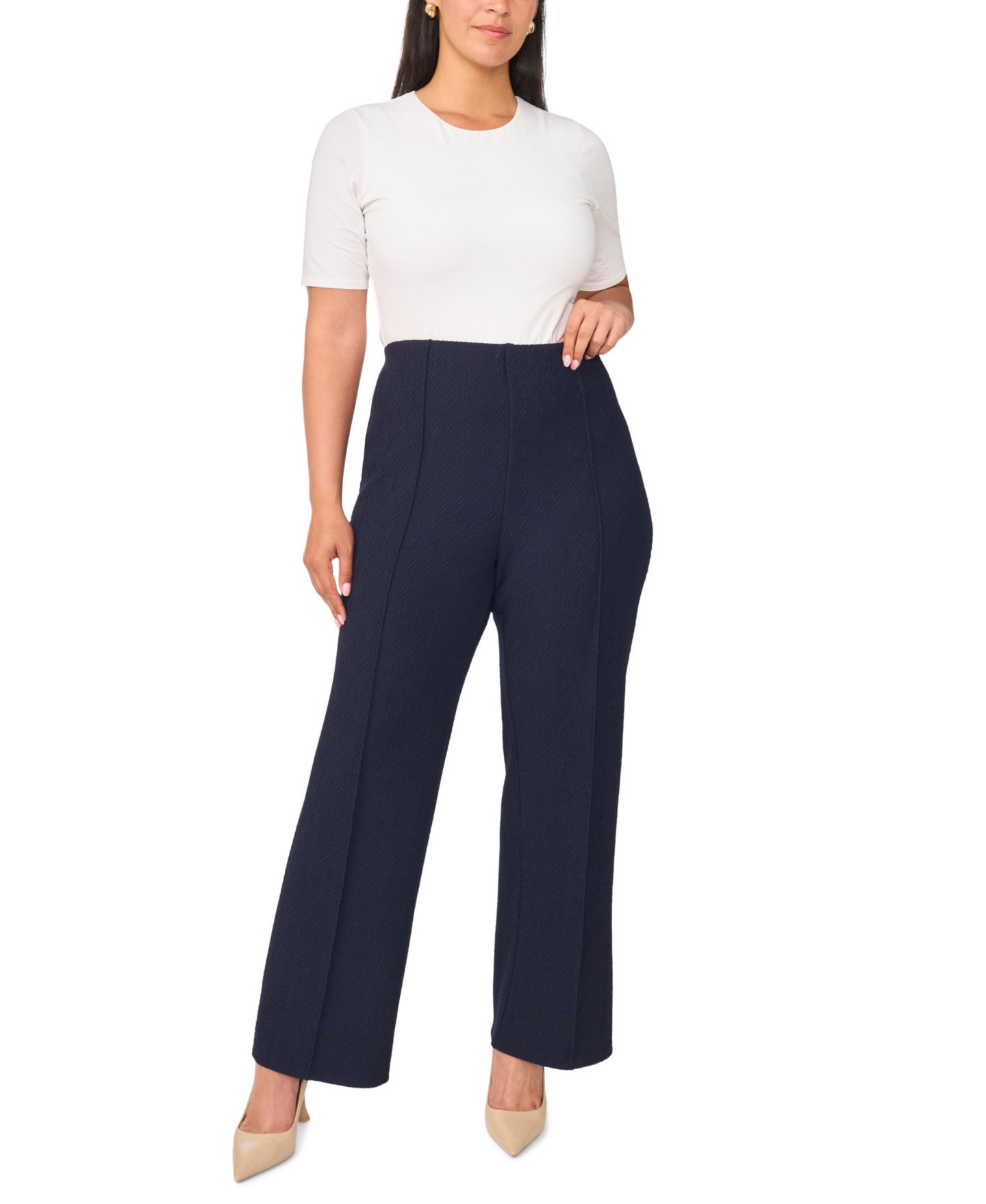 Женские брюки Vince Camuto Plus Size Pull-On Pintuck Kick Flare, цвет: Тёмно-синий — фото 4