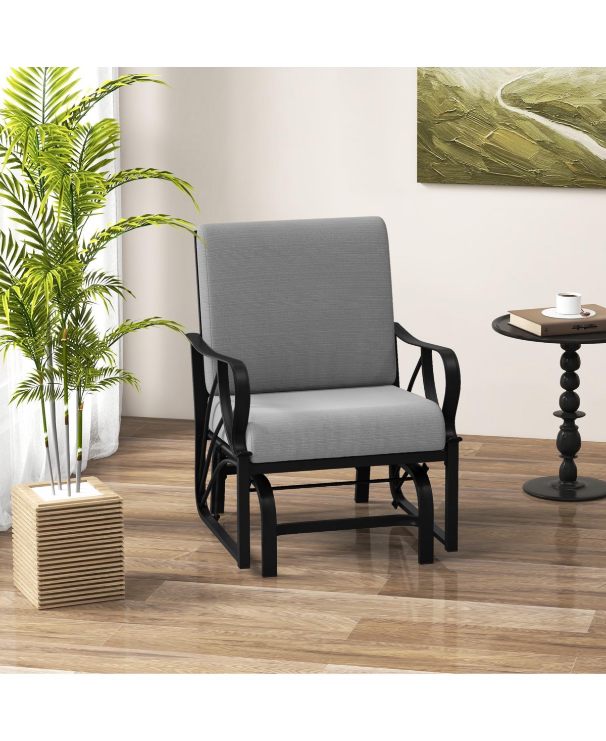 Slickblue Outdoor Glider Rocking Chair with Plush Cushion and Armrests