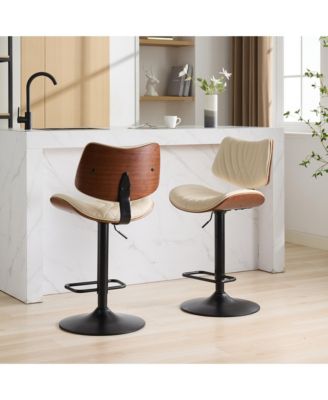 Bar Stools Set of 2, Adjustable Swivel Counter Height Chairs with Leather Upholstered and Footrest for Kitchen Island