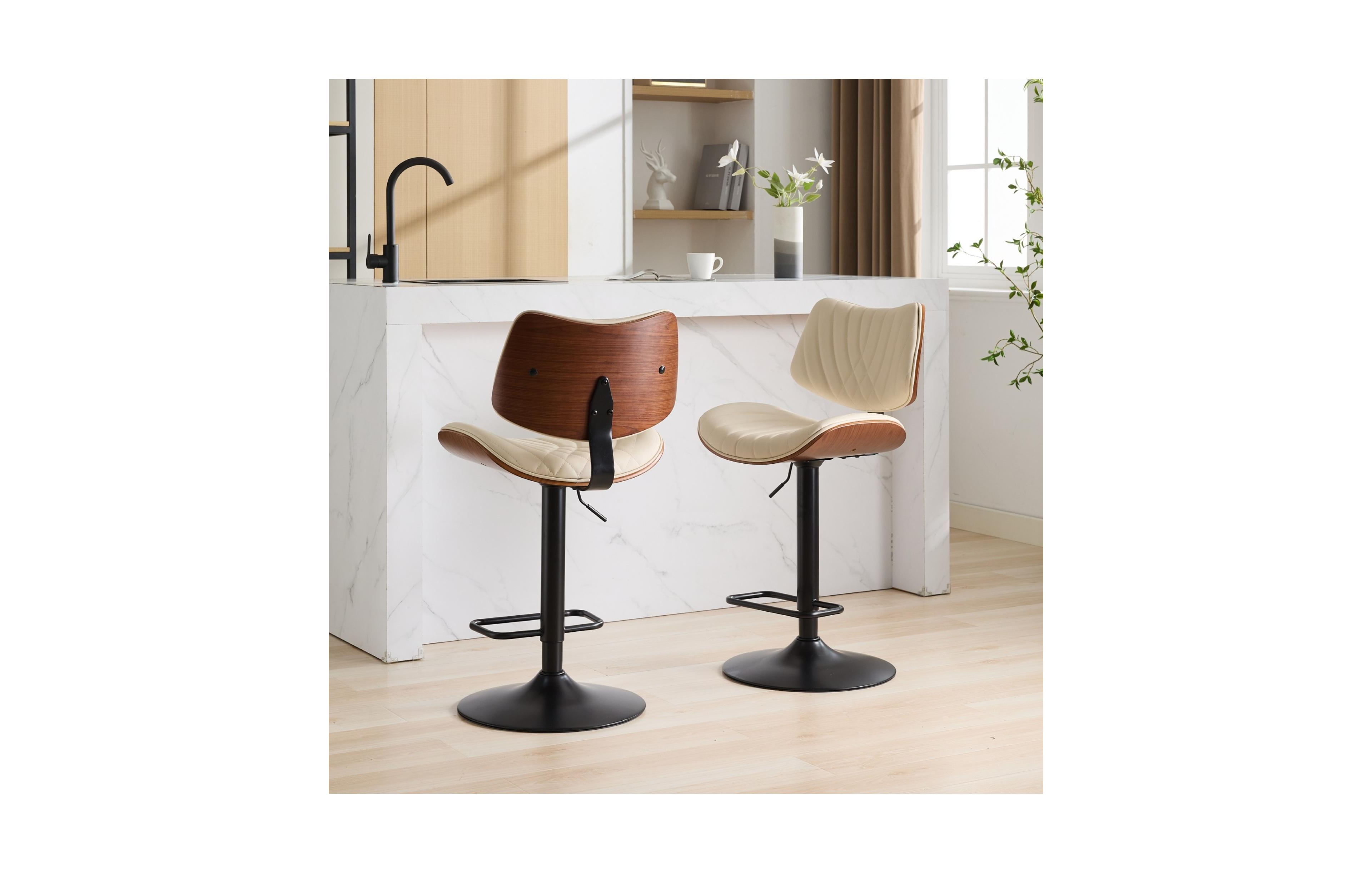 Rainsken Bar Stools Set of 2, Adjustable Swivel Counter Height Chairs with Leather Upholstered and Footrest for Kitchen Island