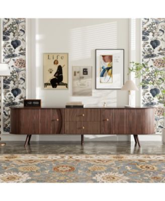 70inch Fluted TV Stand for TVs Up to 80inch, with Tambour Doors, Fluted Drawers, Modern Curved Media Console, for Living Room, Bedroom