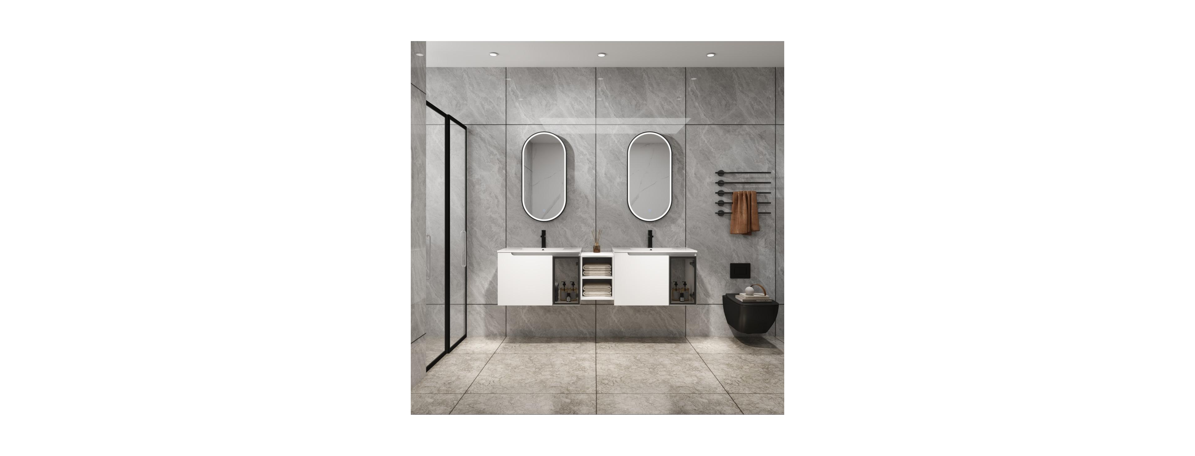 Sillysis Double Sink Wall Mounted Bathroom Vanity with Ceramic Basin, Modern Floating Plywood Cabinet
