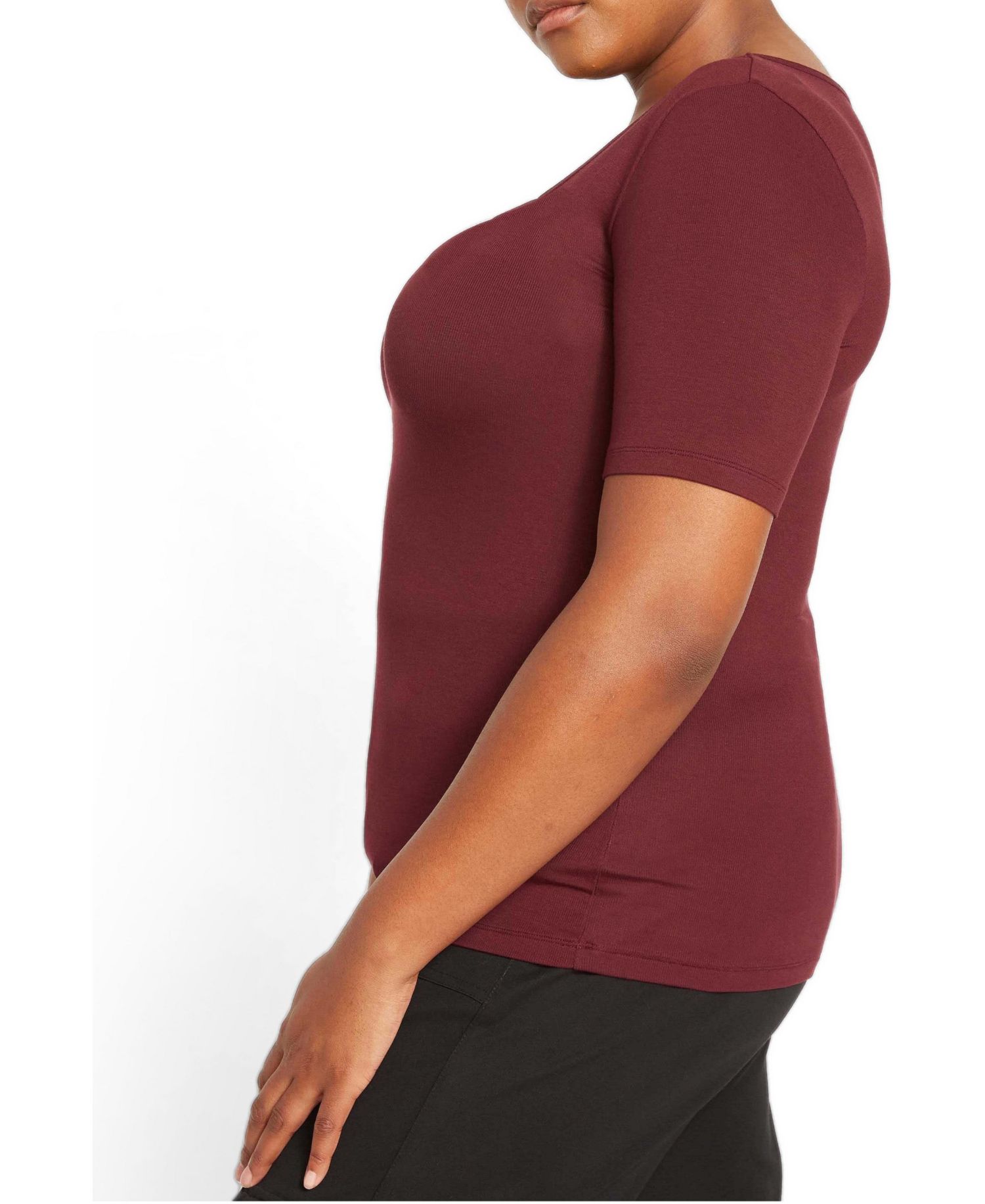 Women's Plus Size Cloud Rib Short Sleeve Square Neck Tee