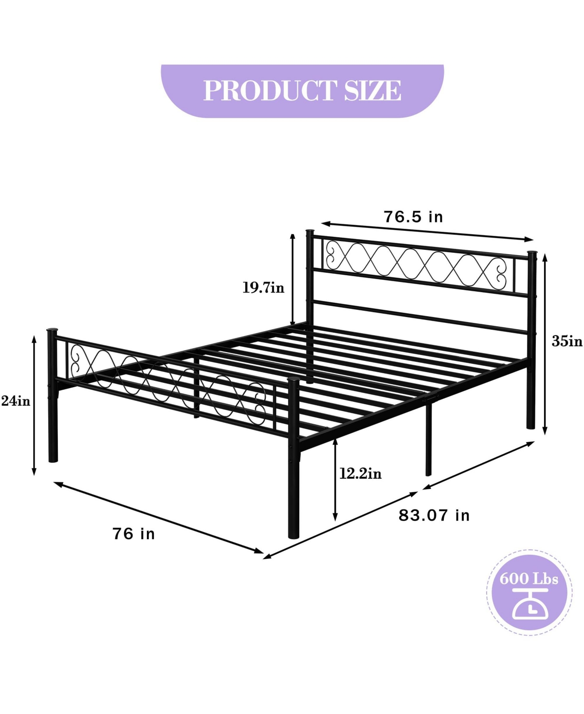 homfan Metal Platform Bed Frame with Headboard and Footboard, Metal Slats, 13.7 Inch Underbed Storage