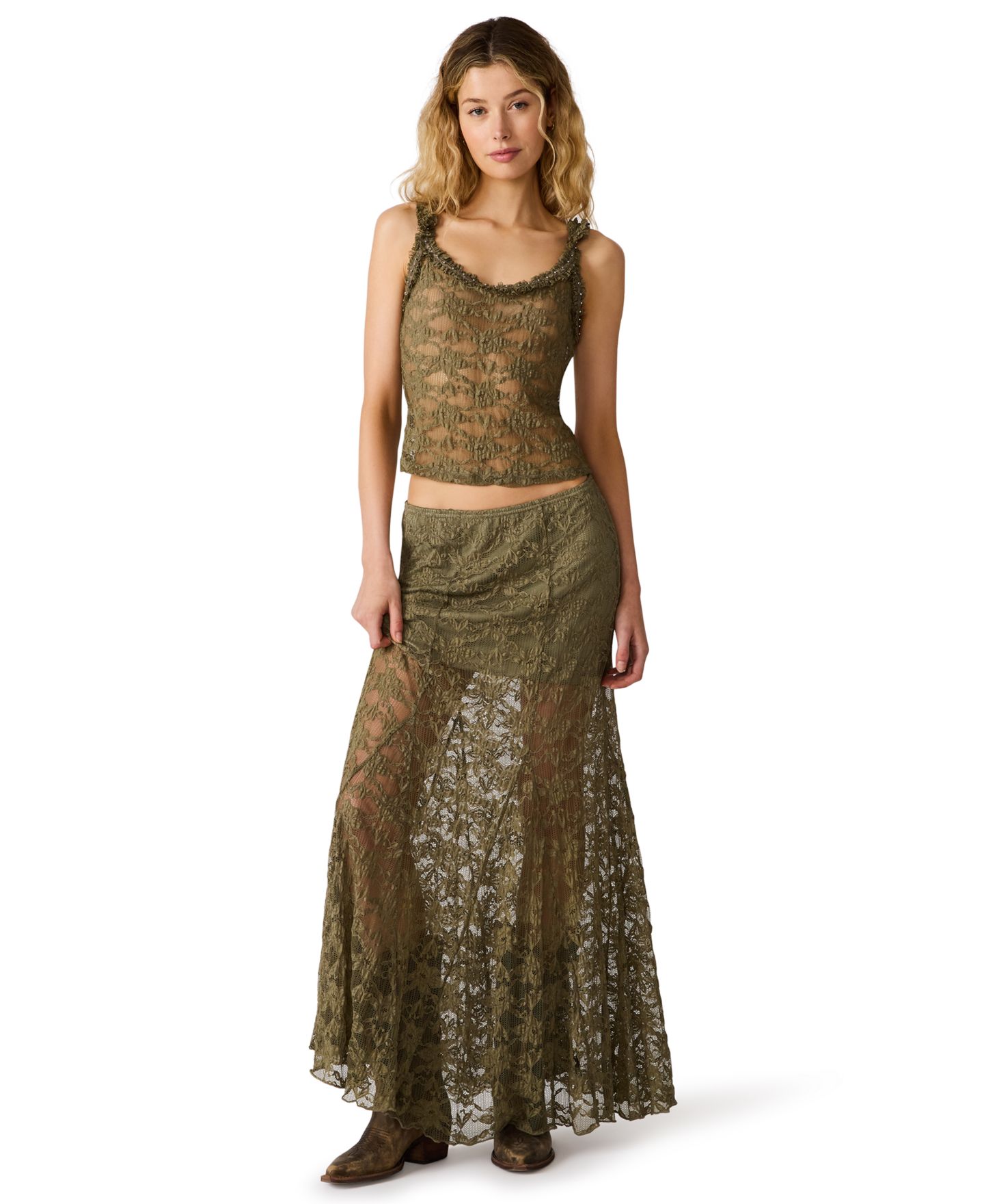 Женская юбка Steve Madden Mirabel Lace Maxi, цвет: Зелёный — фото 2