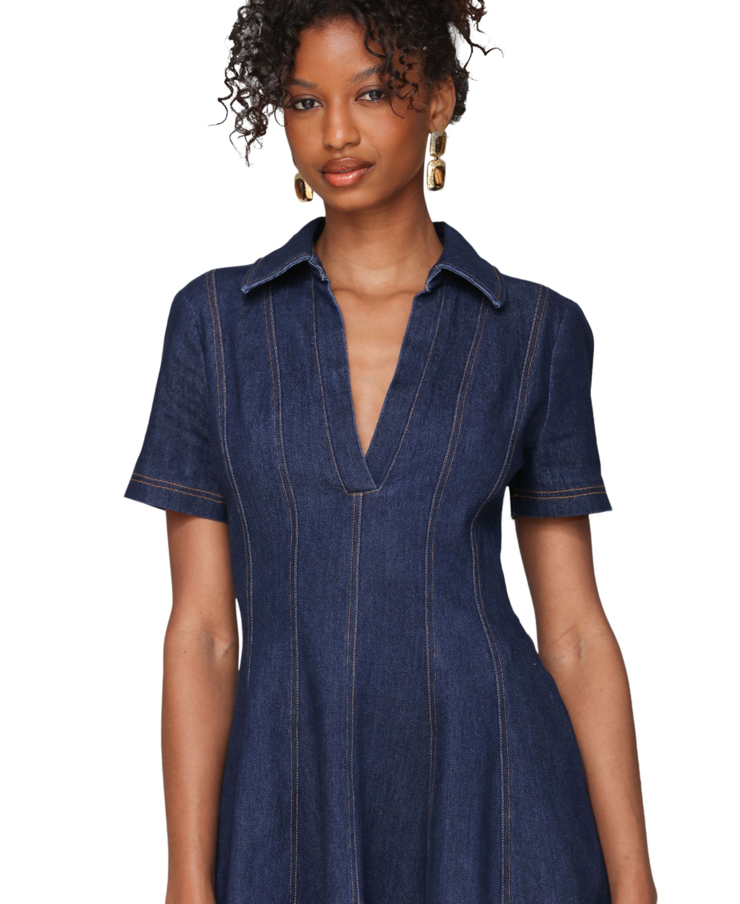 Women's Denim Collared Fit and Flare Mini Dress