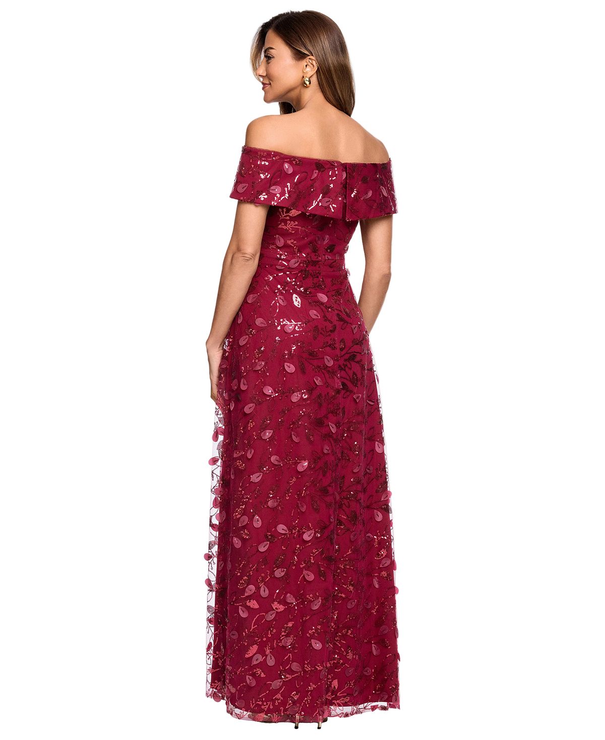 XSCAPE Petite 3D Embellished Mesh Off-The-Shoulder Ball Gown view 4 — MAYCSS fashion products