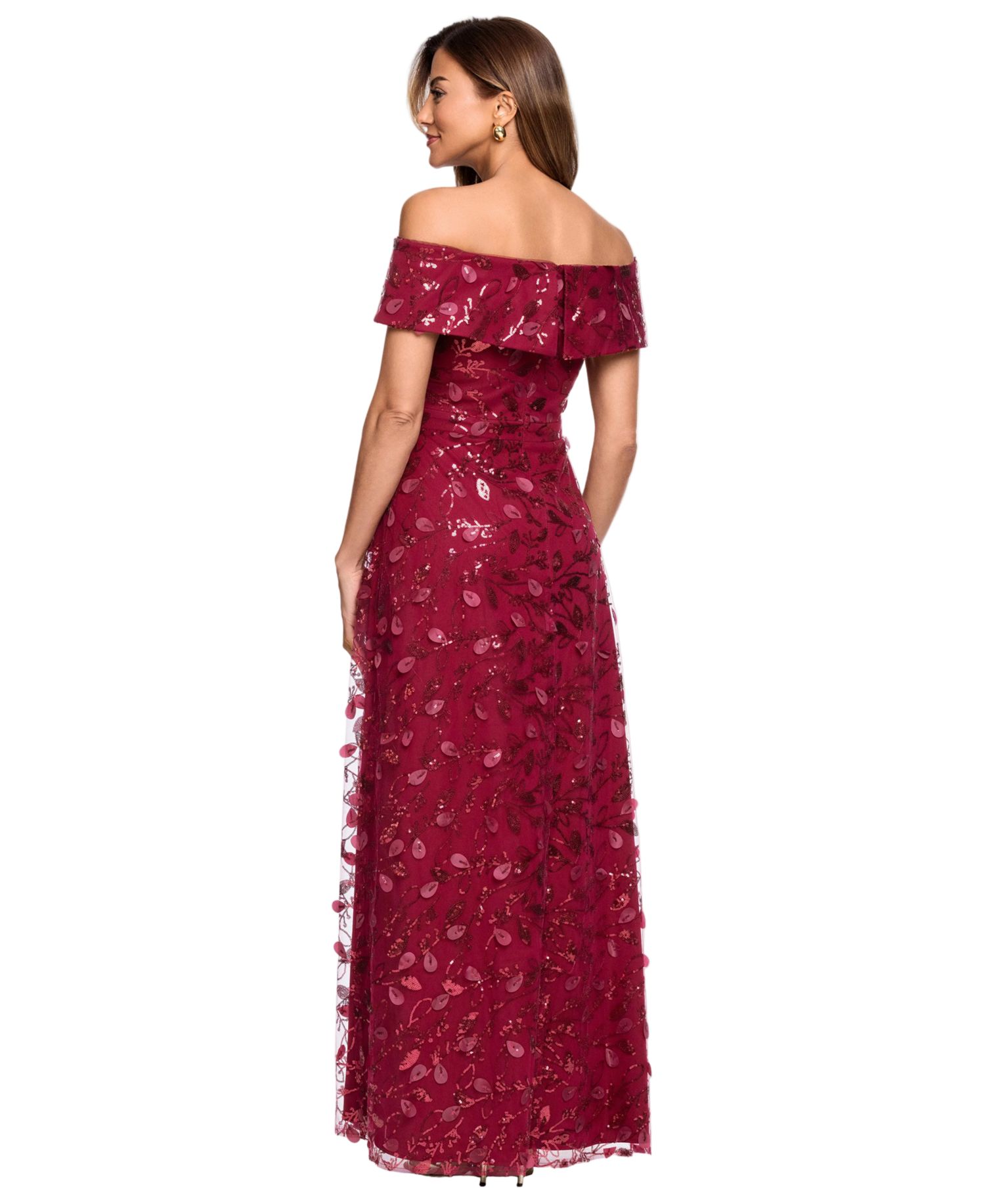 Petite 3D Embellished Mesh Off-The-Shoulder Ball Gown