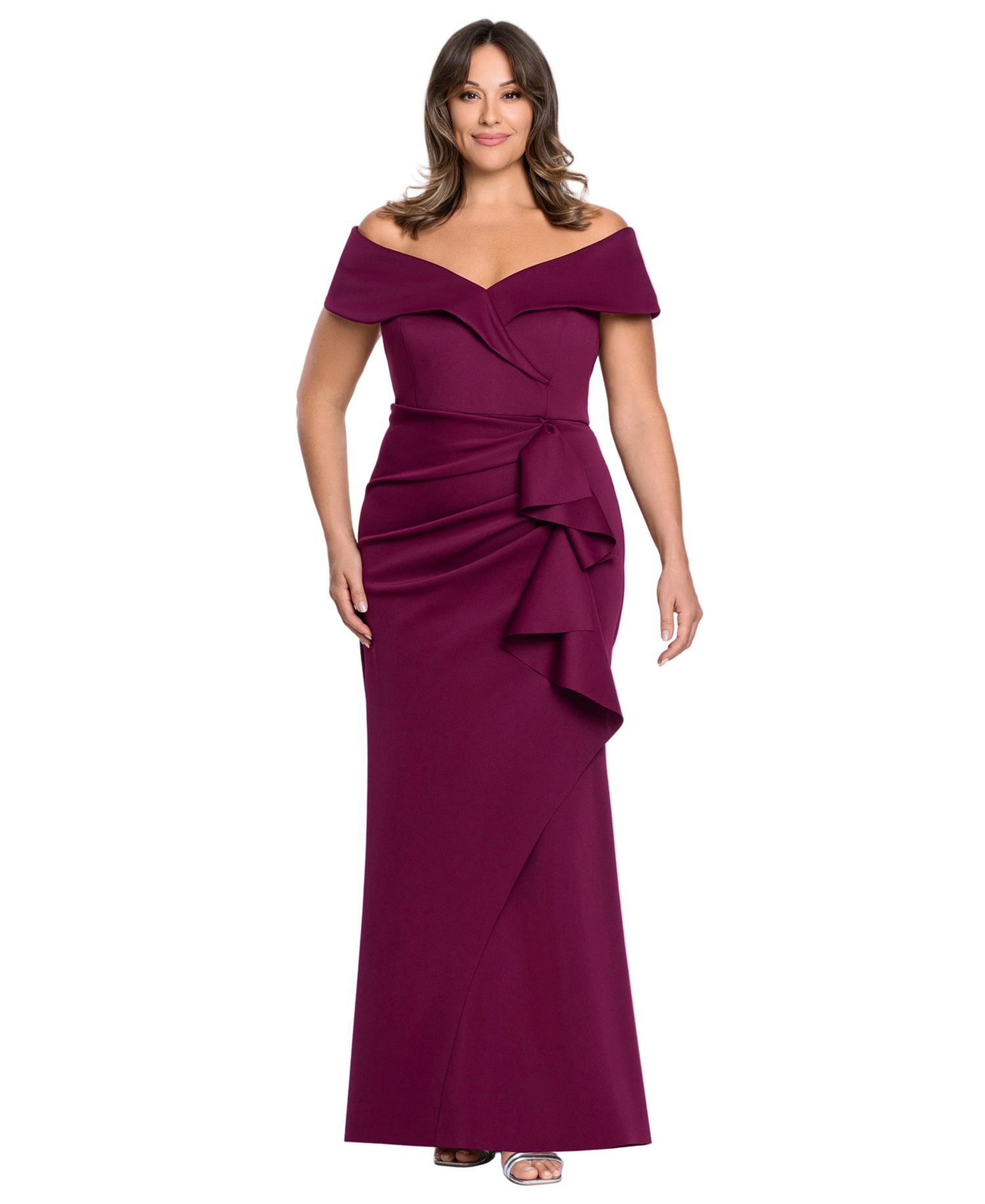 Plus Scuba Off-The-Shoulder Gown