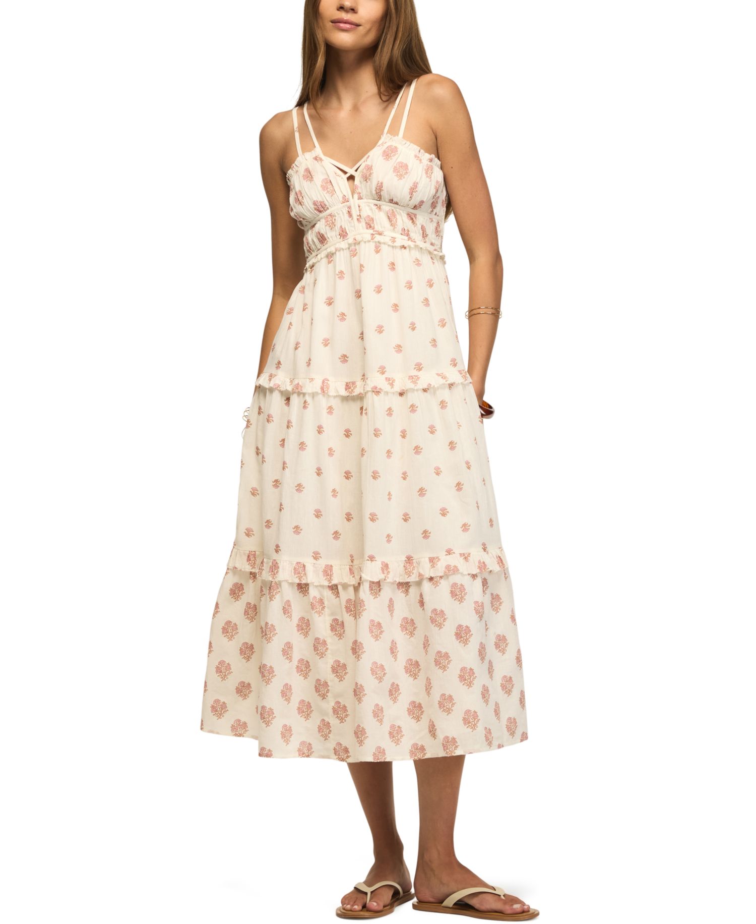 Women's Strappy Print V-Neck Mix Maxi Dress