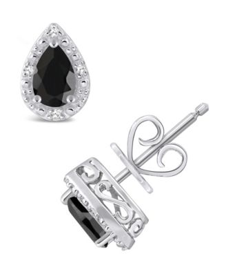 Onyx & Diamond Accent Pear Stud Earrings in Sterling Silver (Also in Turquoise & Labradorite)