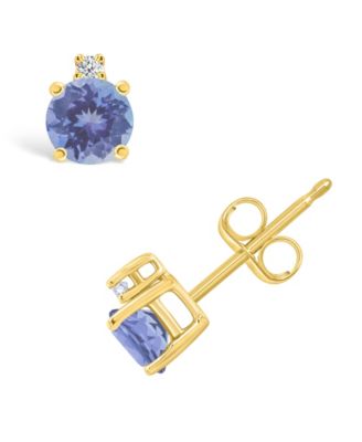 Tanzanite (1/2 ct. t.w.) & Diamond Accent Stud Earrings in 14k Gold (Also in Emerald, Ruby, & Sapphire)