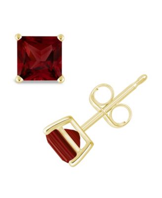 Princess-cut Gemstone Stud Earrings in 14K Yellow Gold