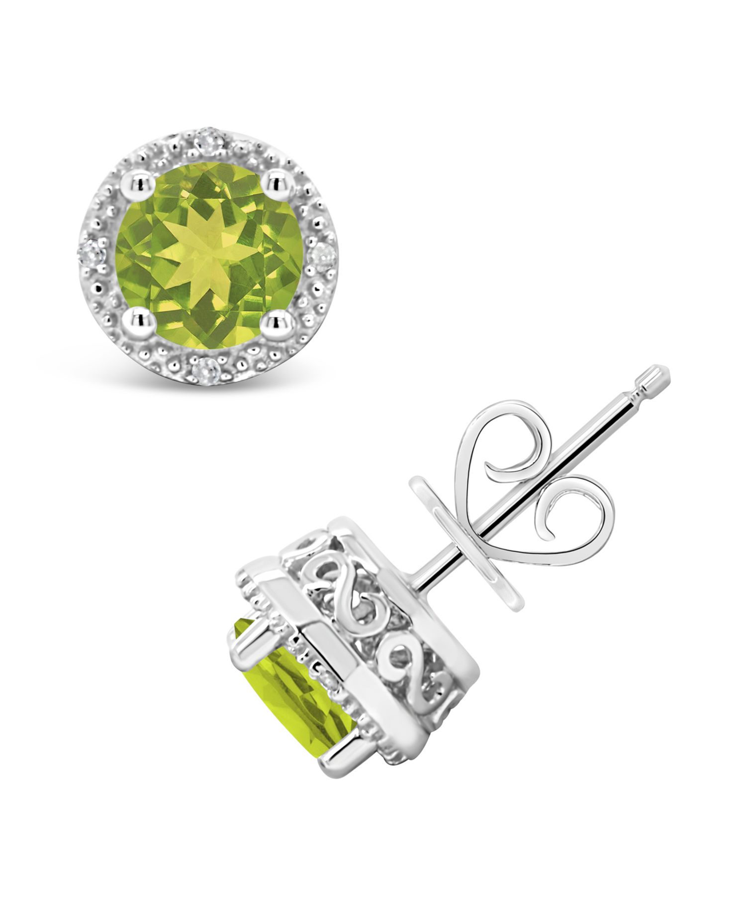 Gemstone (6mm) and Diamond Accent Stud Earrings in Sterling Silver