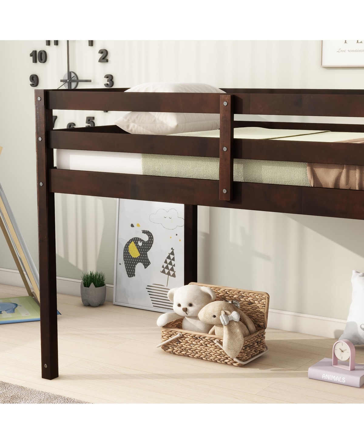 Sailvan Solid Wooden, Rubber Wooden Twin Loft Bed with Ladder, Platform of Strengthened Slats