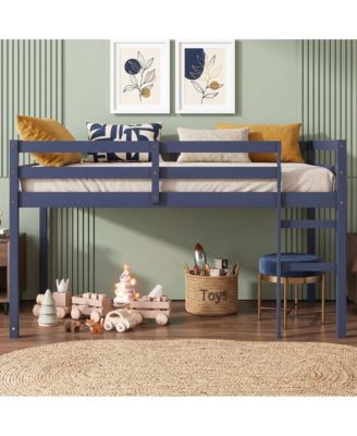 Solid Wooden, Rubber Wooden Twin Loft Bed with Ladder, Bed Platform of Strengthened Slats