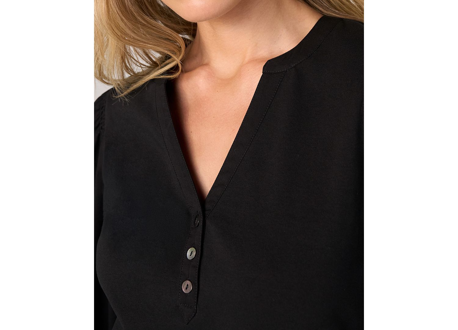 Women's Puff-Sleeve Knit-To-Woven Top