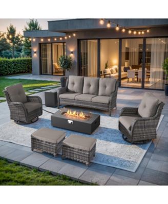 7 Pieces Outdoor Patio Furniture Sets with Fire Pit Kit,All Weather Wicker Sectional Sofa with Patio Swivel Chairs and Thick Cushion