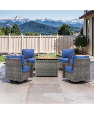 Patio Furniture Set with Fire Pit Table, 5 Piece Outdoor Swivel Rocker Chairs, Wicker Rattan Outdoor Furniture with Thickened Cushion