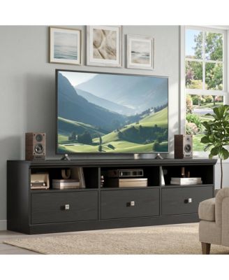 Mid-Century Modern TV Stand with Storage Drawers, Open Shelves and Cable Management - Durable Wood Entertainment Center and Media Console