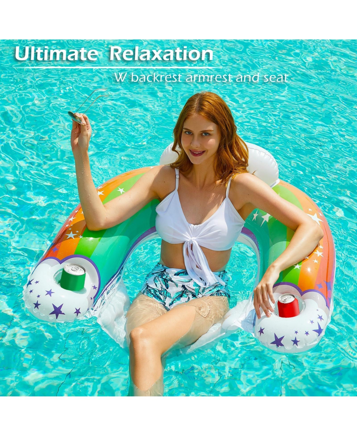 Aofar Inflatable Pool Float Chair Lounger Cup Holder Adults