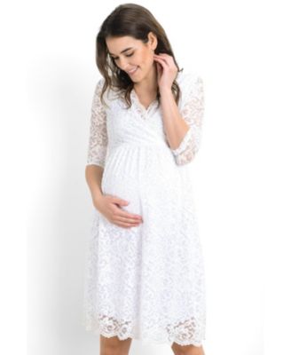 Women's Maternity Floral Lace Wrap Nursing Dress with 3/4 Sleeves