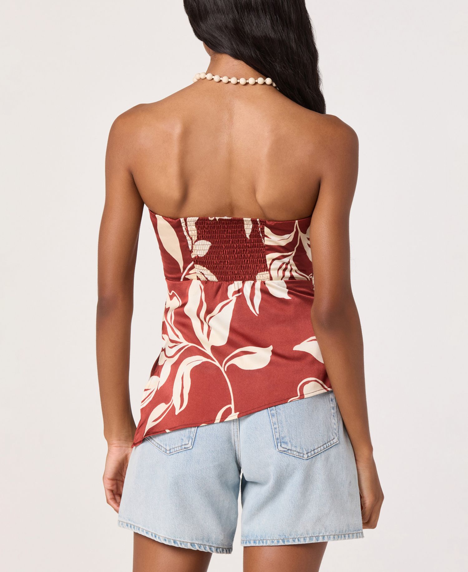 Women's Printed Asymmetric Strapless Top