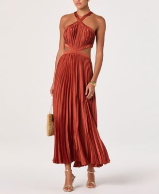 Women's Halter Neck Pleated Midi Dress