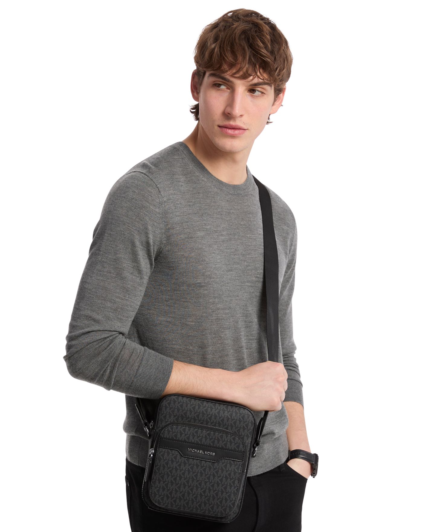 Мужская сумка Michael Kors Hudson Mini Signature Logo Flight Crossbody, цвет: Чёрный — фото 3