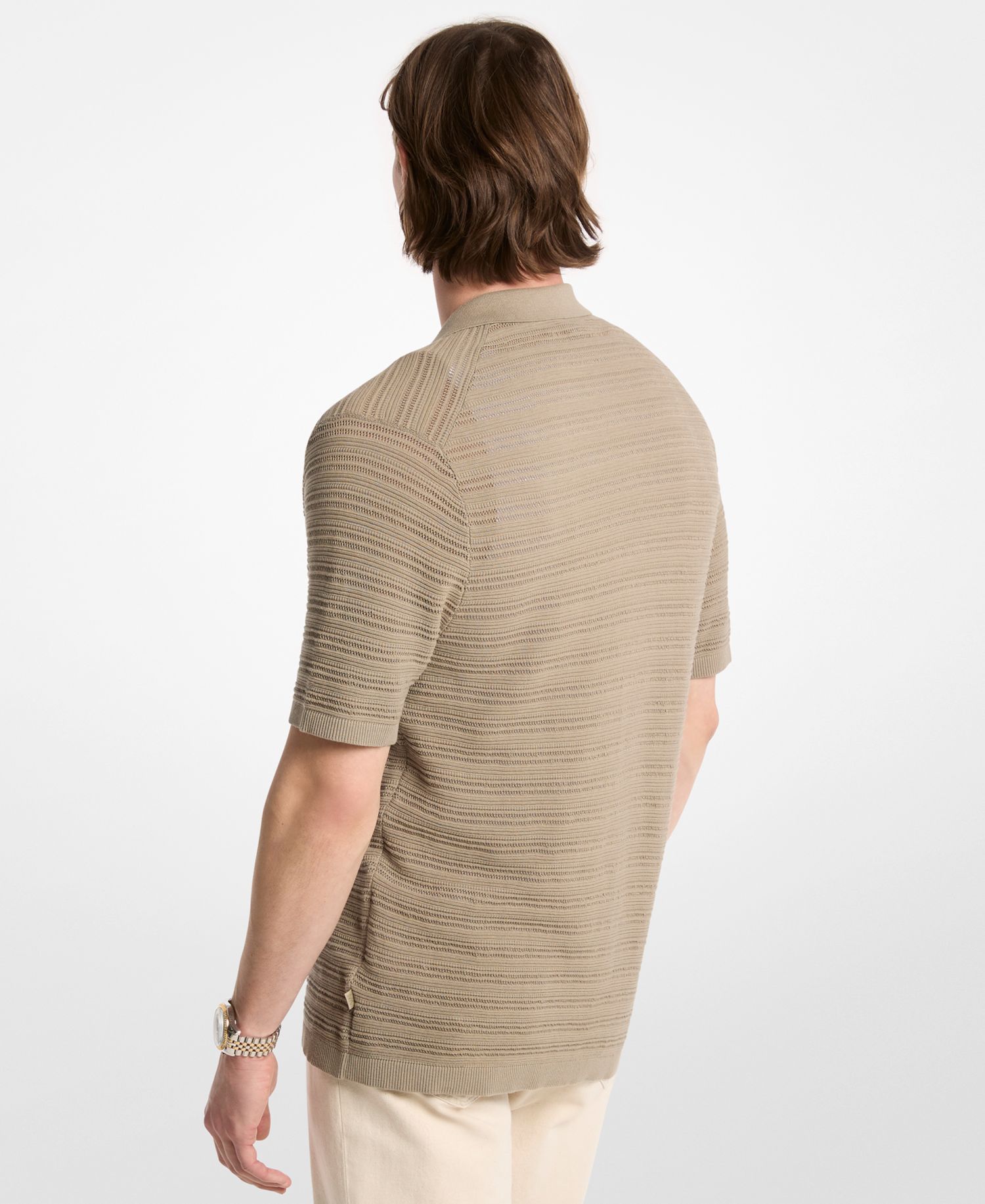 Men's Open-Stitch Cotton Short-Sleeve Shirt
