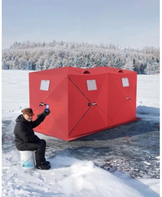  Ice Fishing Shelter, 210D Quilted Fabric Insulated Pop-Up Tent, Portable Winter Fishing Hub