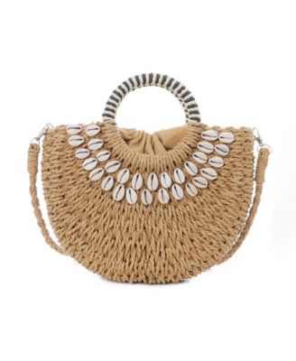Women's Basket Arc Shell-Embroidered Handle Bag with Shoulder Strap