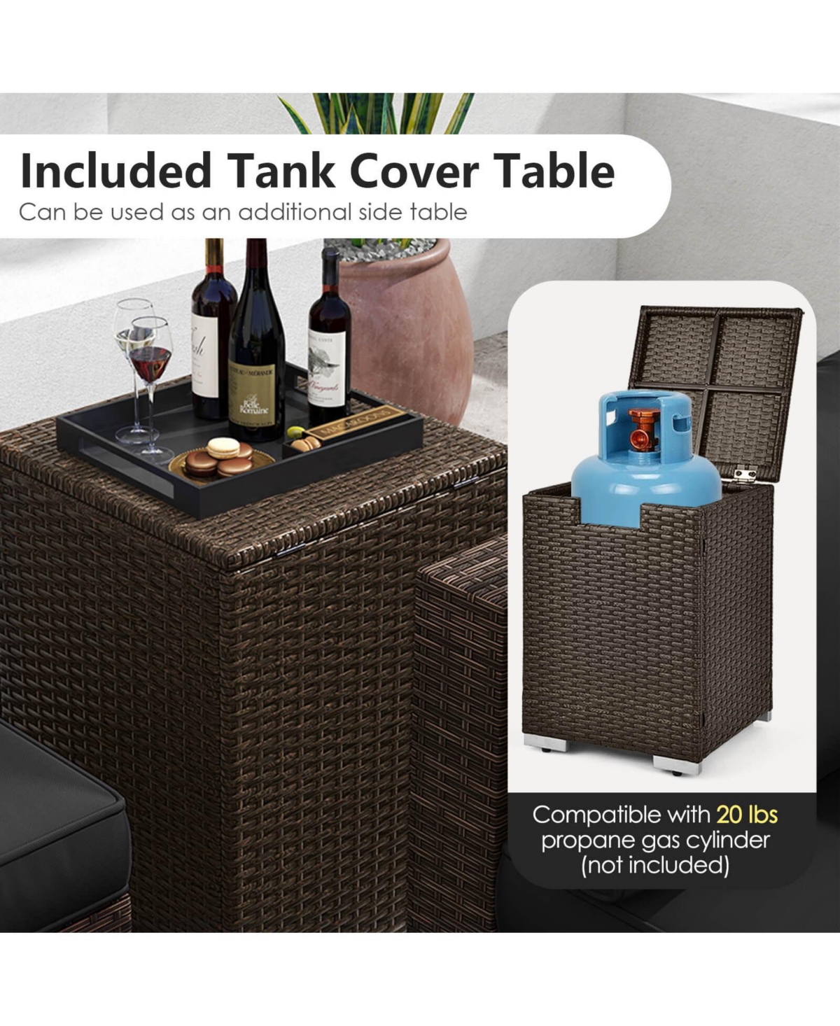Costway Pieces Outdoor Furniture Set with Fire Pit Table and Propane Tank Cover