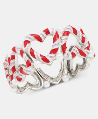 Candy Cane Heart Stretch Bangle Bracelet