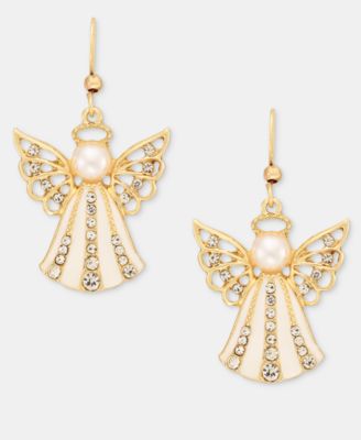 Faux Pearl Angel Drop Earrings
