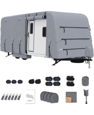 Travel Trailer Cover, 4 Layers Heavy Duty Motorhome Cover 33-35 FT Cover, Windproof and Waterproof and Anti-UV