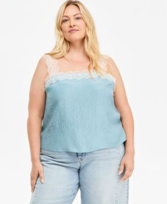 Plus Size Lace-Trim Crinkle-Texture Camisole