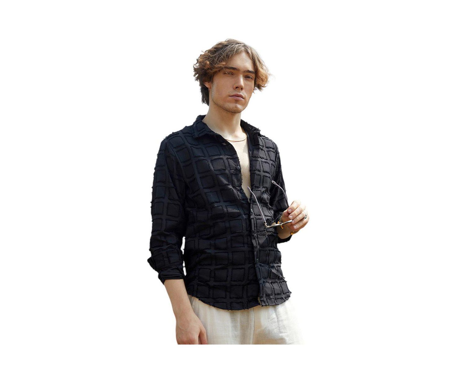 Men's Onyx Black Cubic-Tassel Shirt