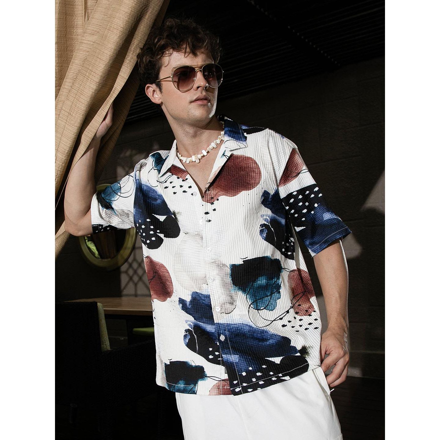Мужская рубашка Cahoot Campus Sutra Abstract Blob Oversized, цвет: Белый — фото 6