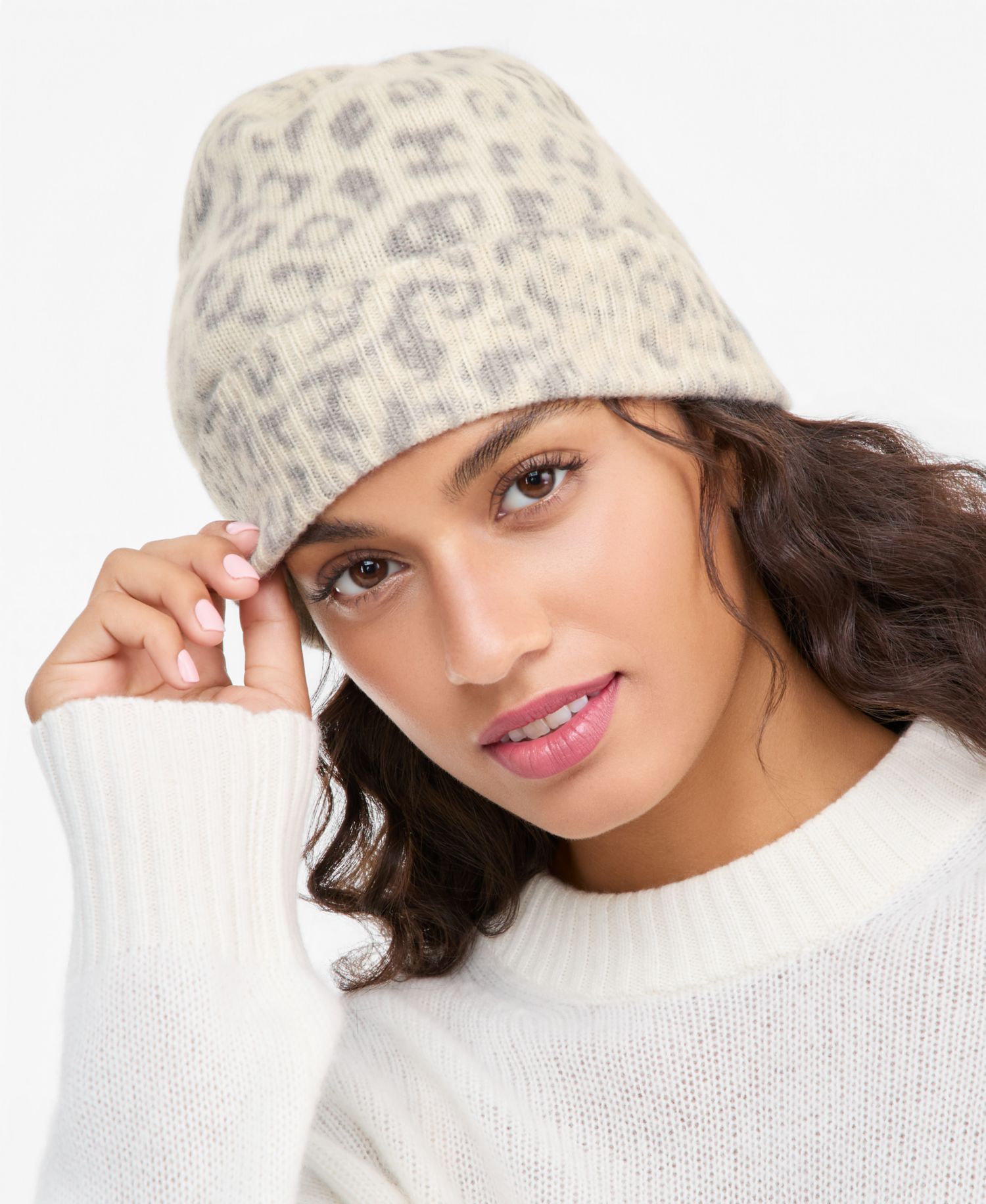Leopard-Print Cashmere Cuffed Beanie