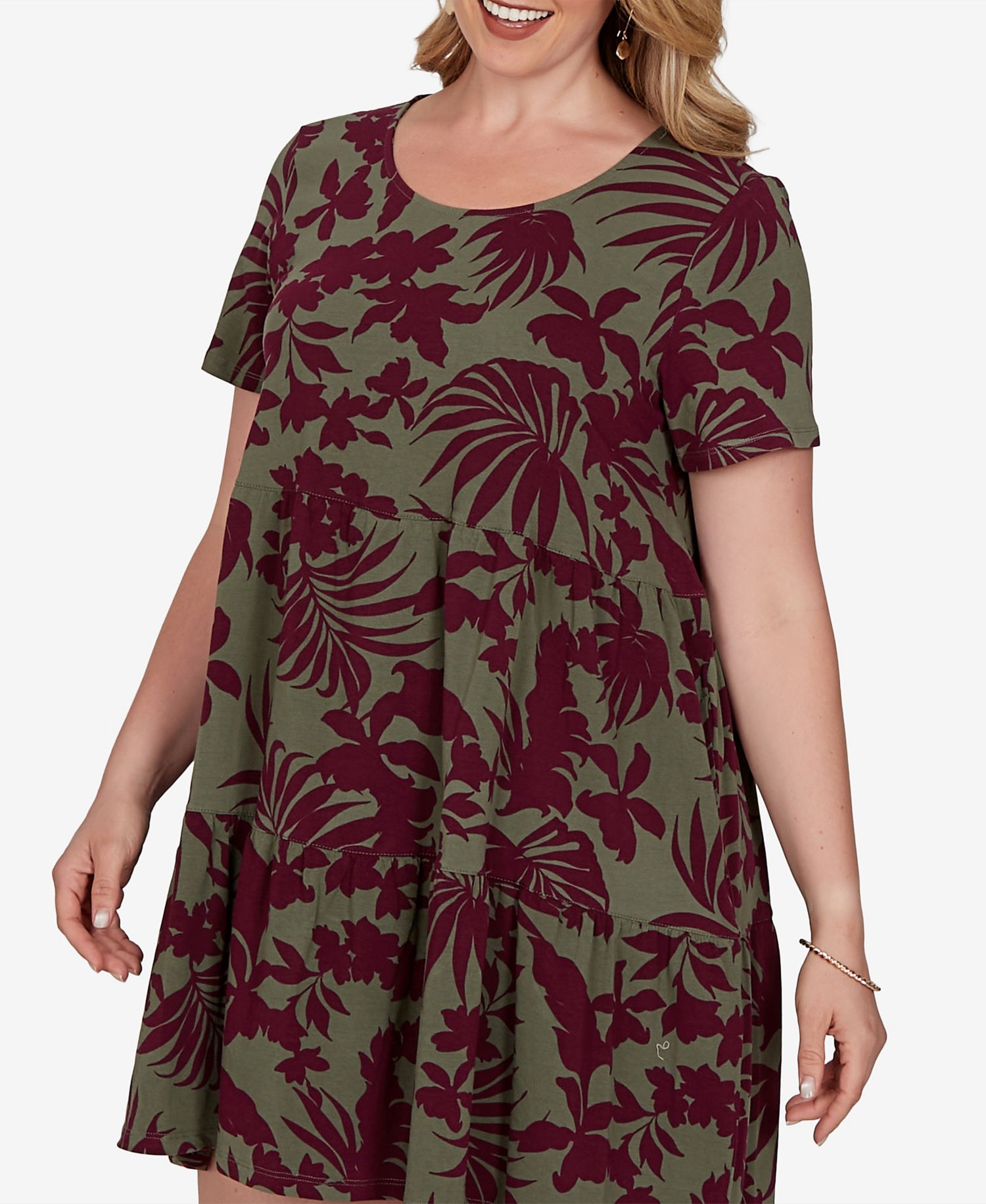 Plus Size Tropical Print Short-Sleeve Dress