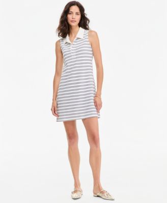Women's Sleeveless Striped Piqu&eacute; Polo Knit Dress