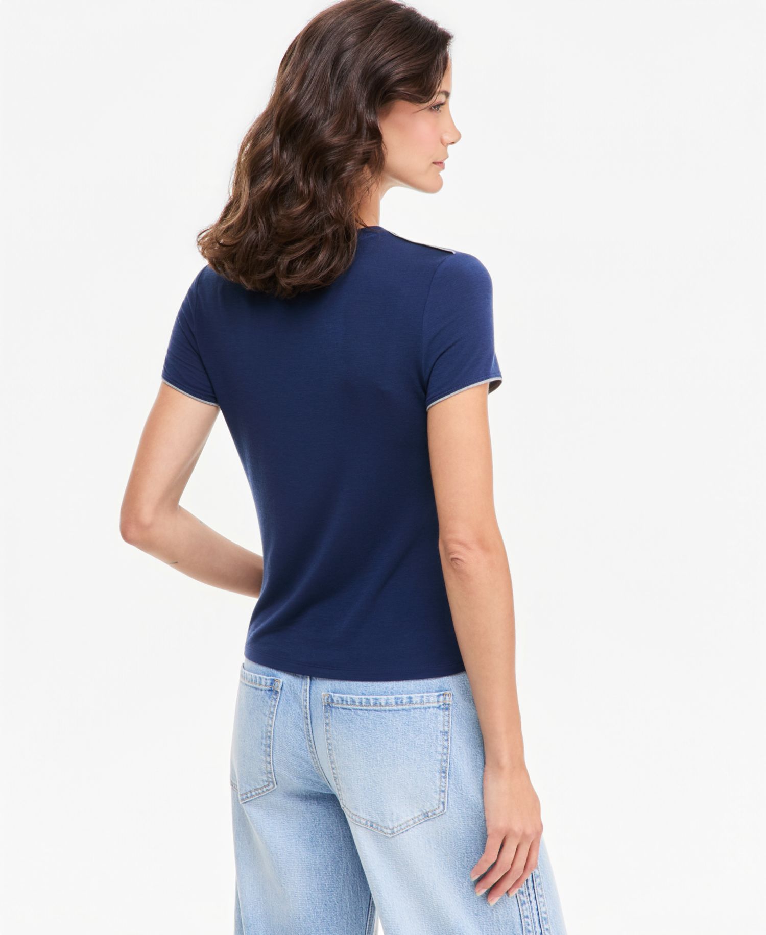 Plus Size Piped Tissue Jersey Layering Crewneck T-Shirt