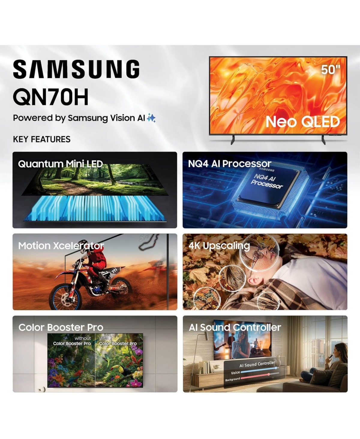 Samsung QN50QN70HAFXZA 50 Inch Neo Qled Smart Tv with 5 Year Amber Protection Plan (2026)