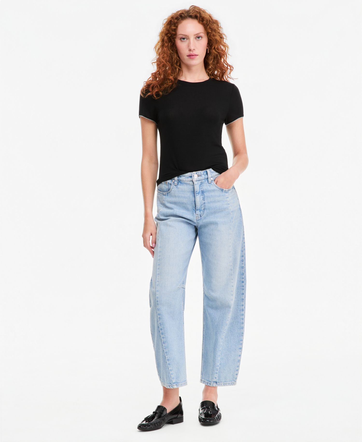 Plus Size Piped Tissue Jersey Layering Crewneck T-Shirt