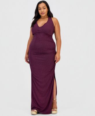 Trendy Plus Size Halter-Neck Side-Slit Evening Gown