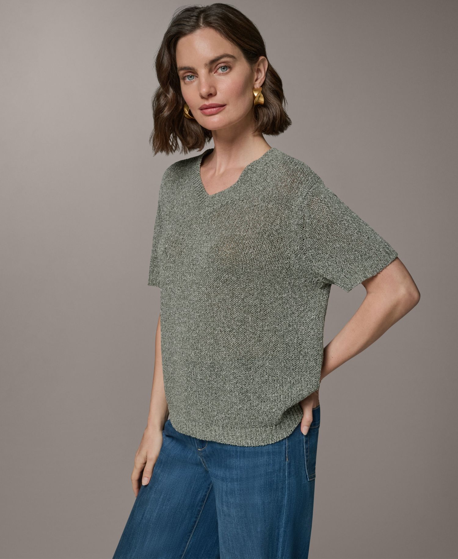 Women's Short-Sleeve V-Neck Sweater