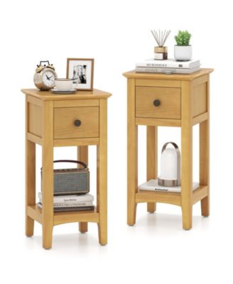 2-Piece Nightstand 3-Tier Bedside Table with Open Storage Shelf and Narrow Side Table