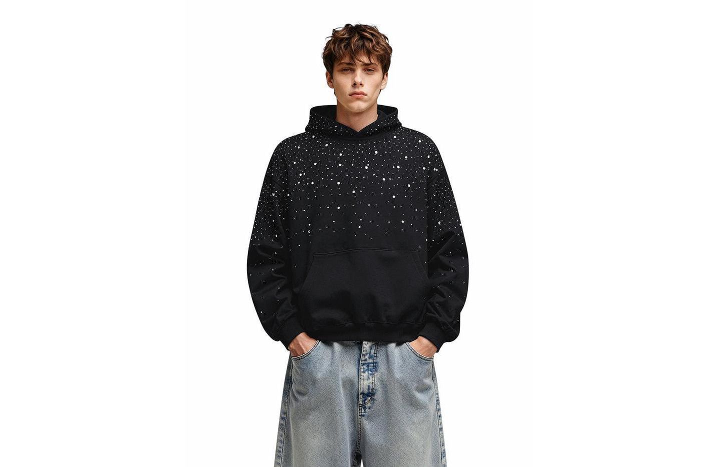 Мужское худи AELFRIC EDEN Rhinestone Pullover, цвет: Чёрный — фото 1