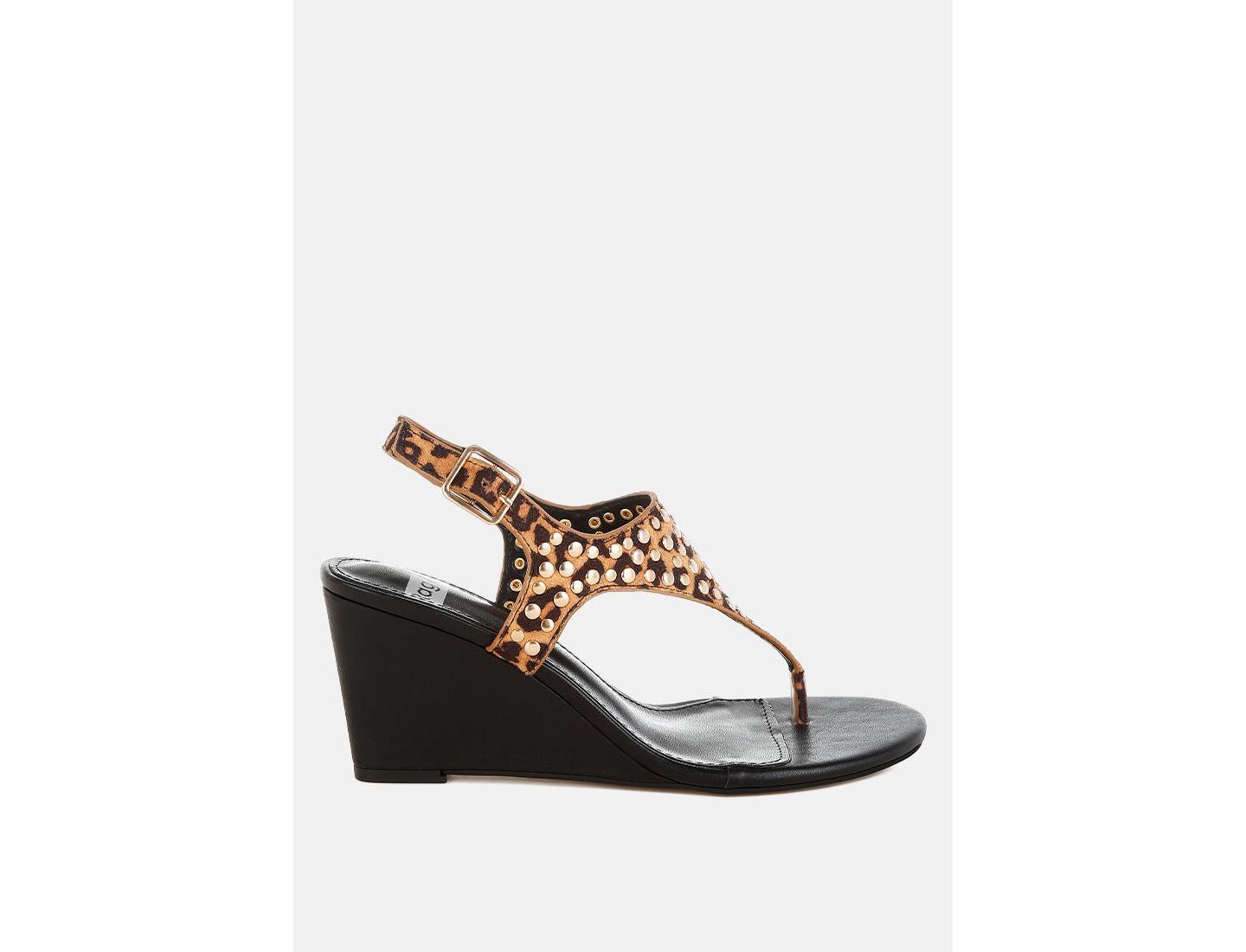 Женские сандалии Rag & Co Oidah Leopard Print Studded Wedges, цвет: Коричневый — фото 8